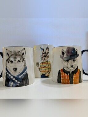 Novelty Hipster Animal Ceramic Mug Rustic Stoneware Coffee Cups
